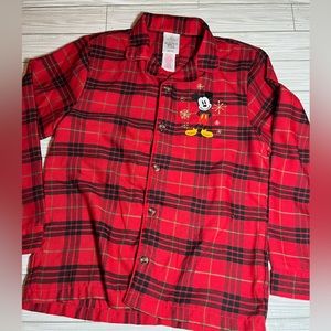 Mickey Mouse Red Flannel Shirt Button Down Kids 9/10